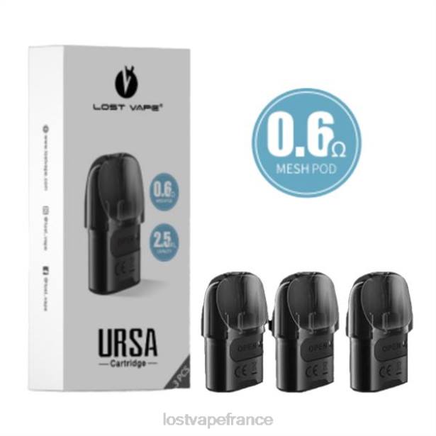 Lost Vape Wholesale - Lost Vape URSA dosettes de remplacement | 2,5 ml (paquet de 3) noir 0,6 ohm 2F666